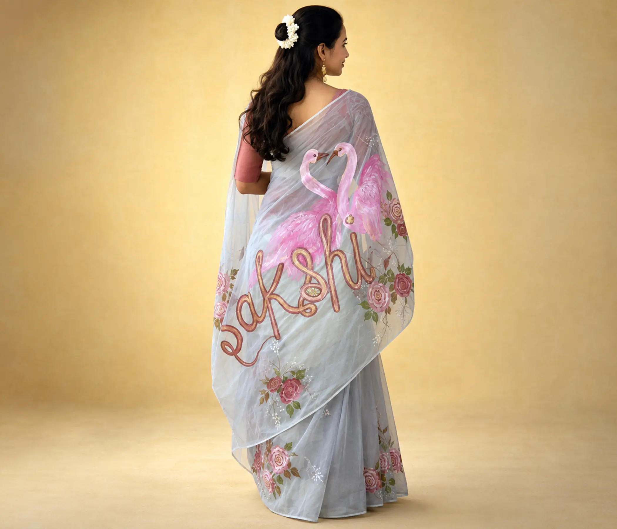 Custom Hand Painted Name Saree by Design Dhaga